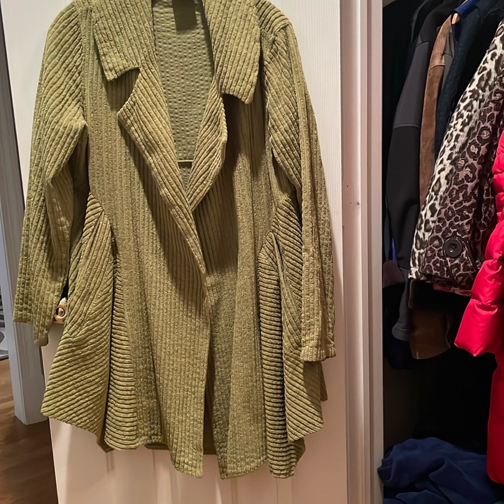 Color me cotton. Lime Green corduroy swing coat.  Light weight.